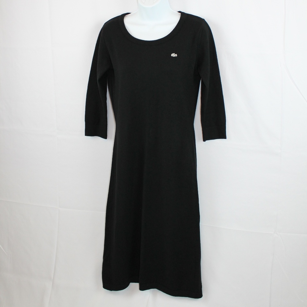 Lacoste Black Dress 38 Elbow Sleeve Wool Blend